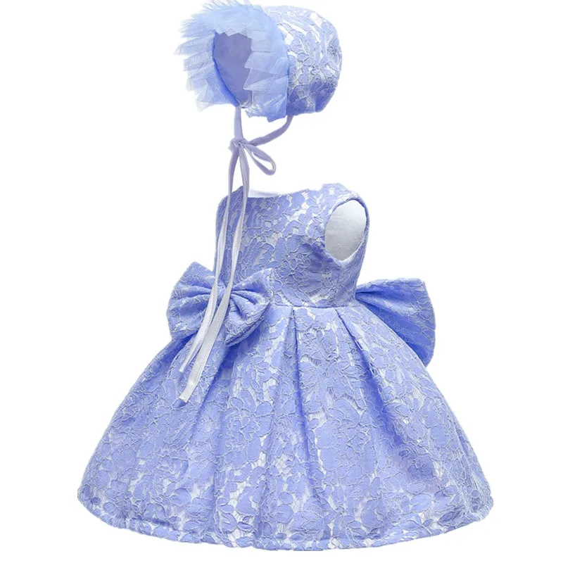 Летнее платье для маленьких девочек комплект из 2 предметов, шляпа+ кружевные платья принцессы с цветочным рисунком для девочек, одежда для малышей на первый день рождения, свадьбу
