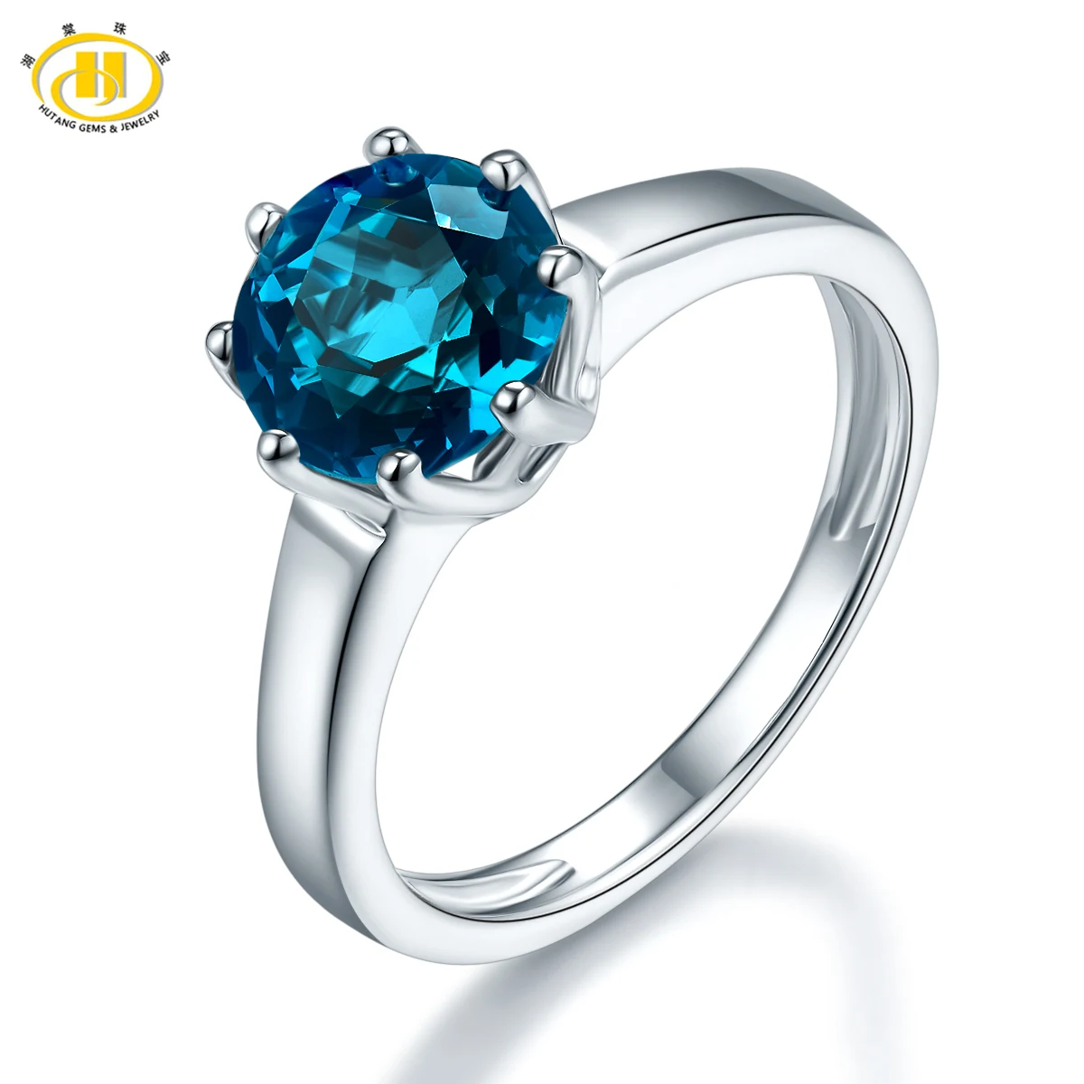 

Hutang Round 8mm Genuine London Bule Topaz Ring S925 Sterling Silver Gemstone Rings Women Gift Fine Jewelry 2017