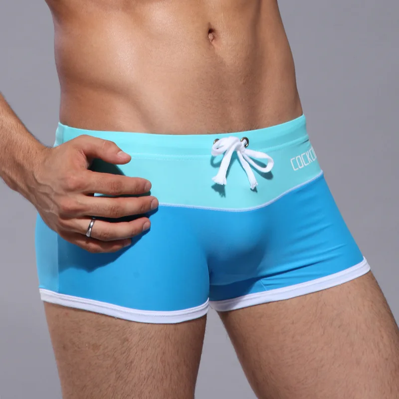 

2018 swimwear Men's sexy swimming trunks men' s stripes color sexy low waist swimming boxers surf shorts swimsuits