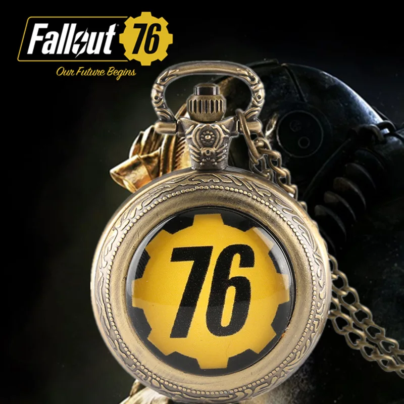 

Fallout 76 Games Theme Quartz Pocket Watch Full Hunter Gifts for fallout 4 Game Fans Fashion Wathes Men Necklace with Bag