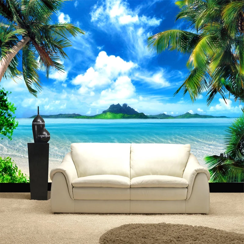 

Custom 3d wallpaper fabric living room TV sofa backdrop mural wall wall paper Large three-dimensional painting seaside landscape