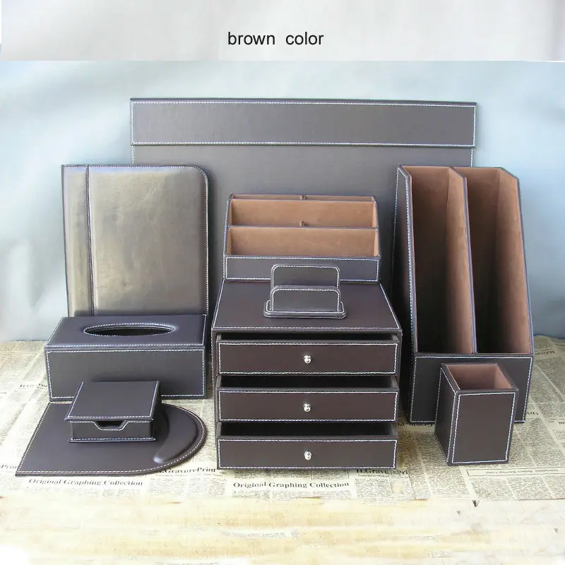 10PCS/set leather business office desk organization set writing board file cabinet file stand stationery organizer pen box K252