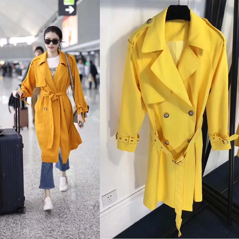 Vadim 2018 herfst vrouwen mode trenchcoat lange mouwen double-breasted silm vrouwen windbeakers geel casual gothic kleding Vadim 2018 herfst vrouwen mode trenchcoat lange mouwen double-breasted silm vrouwen windbeakers geel casual gothic kleding