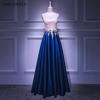 

JANCEMBER Evening Dresses Long Satin Floor Length Zipper Back Lace Elegant Formal Party Dress New 2019 robe de soiree