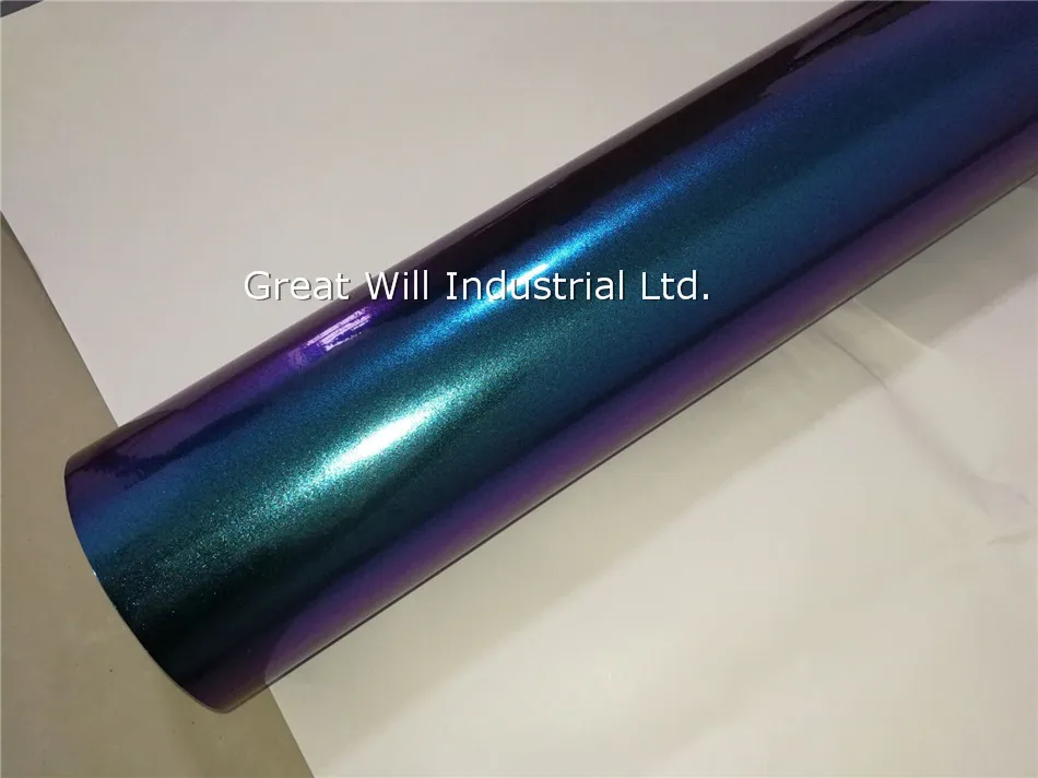 Блестящая Алмазная цветная пленка голубого-фиолетового цвета, виниловая пленка для автомобиля, пленка для кузова автомобиля, пленка для выпуска воздуха FAMEWILL 1,52x20 м/рулон