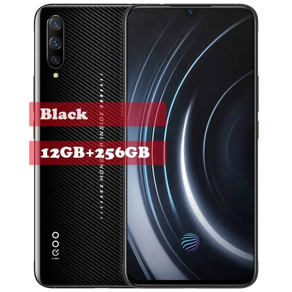 12G 256G Black VIVO iQOO Android 9 мобильный телефон OTA обновление отпечатков пальцев ID Snapdragon 855 NFC type-C 4000 мАч 44 Вт Быстрая зарядка 4D игровой мобильный телефон - Цвет: 12G 256G Black