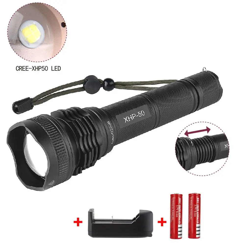 

Pocketman XHP50 8800LM Waterproof Zoomable LED Flashlight Torch light for 2*18650 Battery Rechargeable Battery