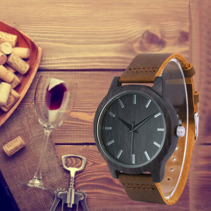 SIHAIXIN часы из черного дерева мужские наручные часы из натурального дерева роскошные кожаные кварцевые мужские часы из бамбука ручной работы Reloj De Madera