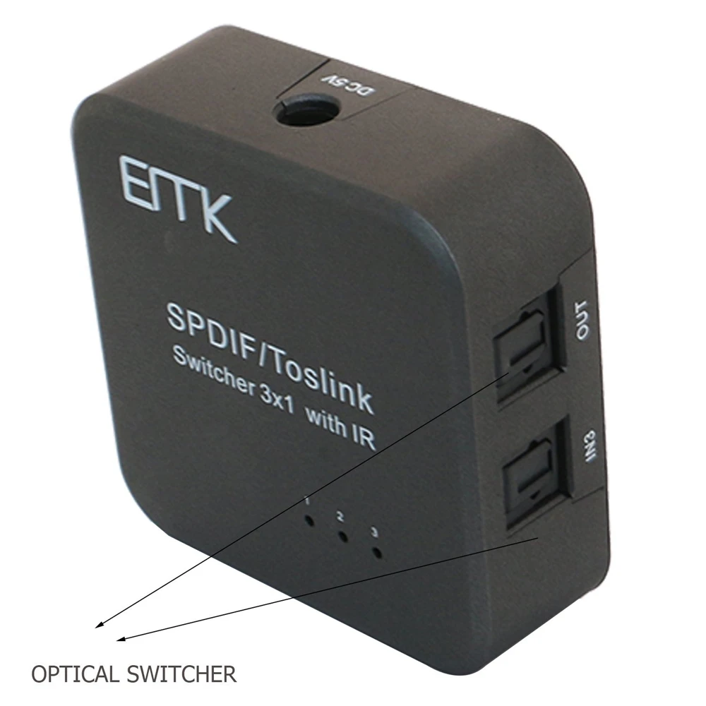 EMK SPDIF TOSLINK Digital Optical Audio Cable Switch 3x1 with IR Remote Controller Support 5.1 Free Shipping (6)