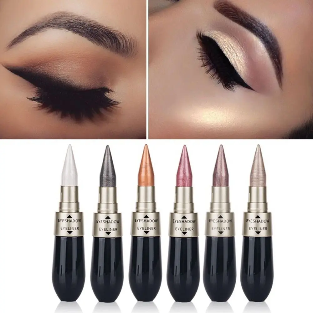 1 Pcs Double-end 2-in-1 Pearly Glimmer Waterproof Eyeshadow Black Eye Liner Pen Quick Dry Women Eye Beauty Makeup Cosmetic