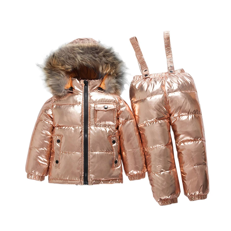

New 2019 Winter Down Children Sets Boys Girs Windproof Waterproof Down Set Kids Ski Set for Girls Jackets Suit Fur Collar 12M-5T