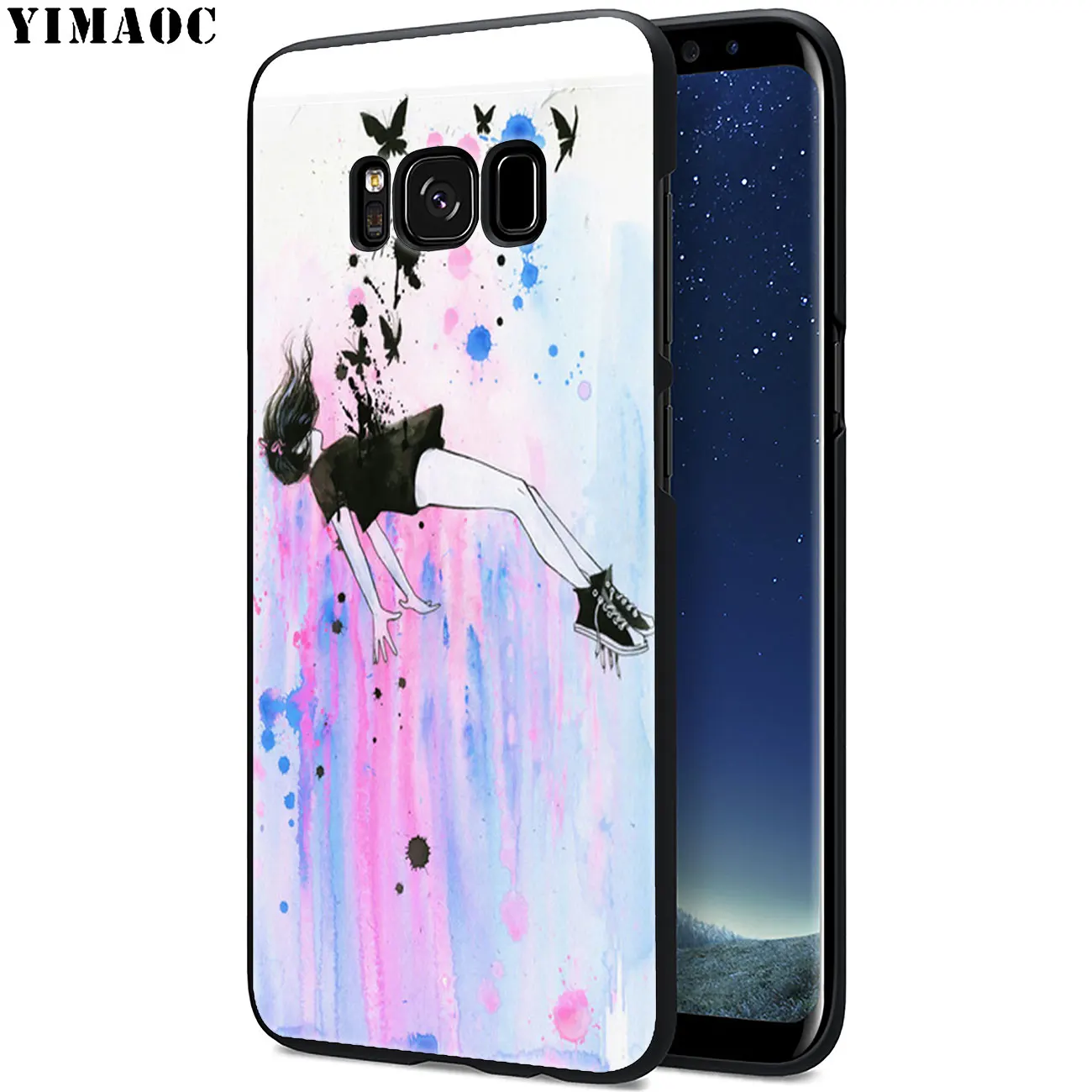 Мягкий силиконовый чехол для Samsung Galaxy S10 Plus S9 S8 S6 S7 Edge S10e с черным цветком|Бамперы| |