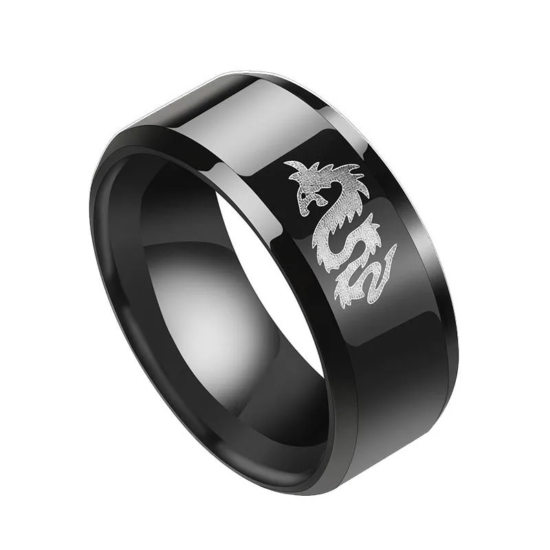 8 мм черные кольца из титана и нержавеющей стали с черепом для мужчин и женщин, Прямая поставка - Цвет основного камня: R204Dragon