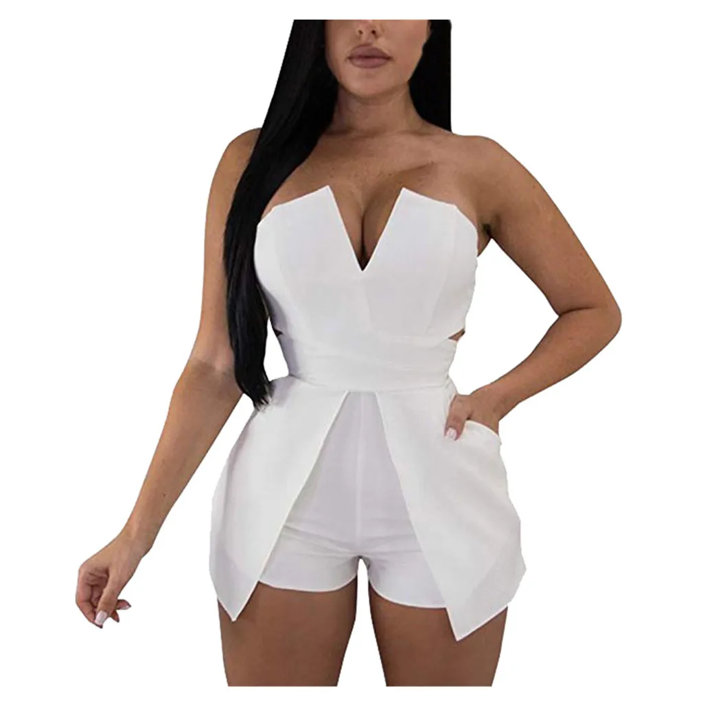 Без бретелек Playsuit женские Комбинезон Элегантные Разделение Regular Fit шорты сексуальные комбинезон на молнии женский комбинезон Combishort D1