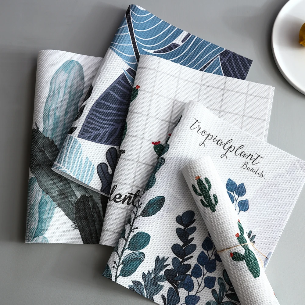 الفاخرة تحديد الموقع ل طاولة طعام المائدة سادة الأخضر النباتات الصبار أوراق PVC الجدول حصيرة للماء المفارش منصات عاء كوستر