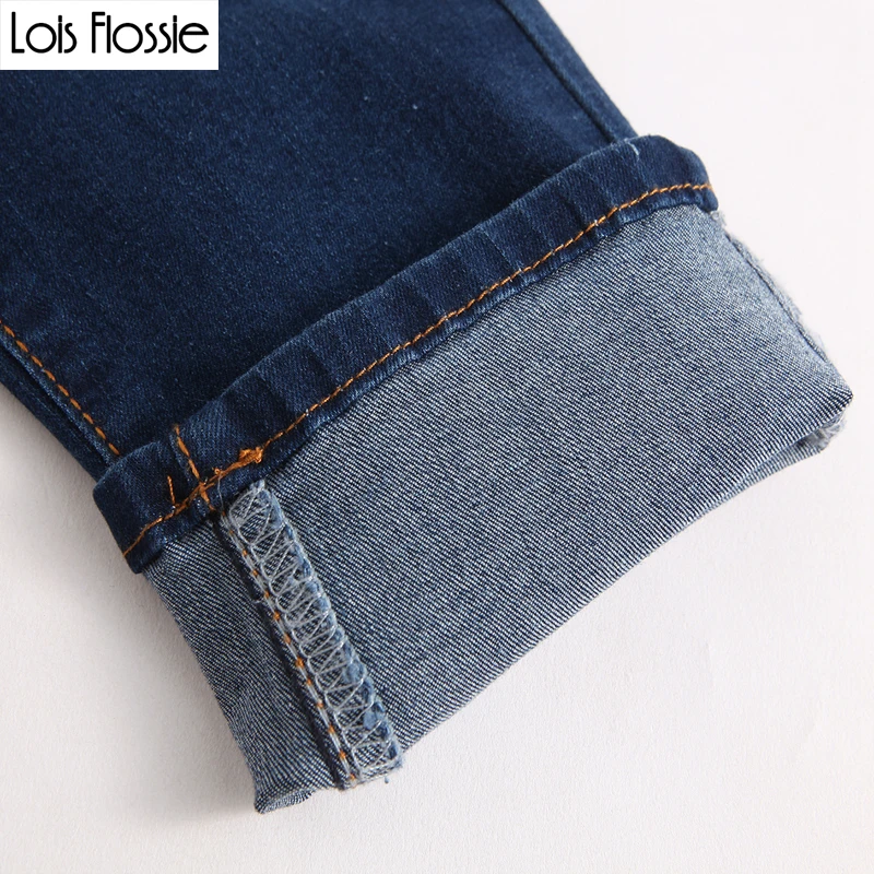 Синий плюс размер Эластичный однобортный Тощий Denim укороченные Штаны для женщин