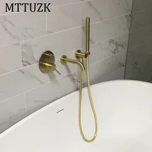 Латунный… от mttuzk матовый золотой кран для ванной с handsprays горячей и холодной смеситель torneira Banheiro кран комплект черный настенные ванны смеситель для душа