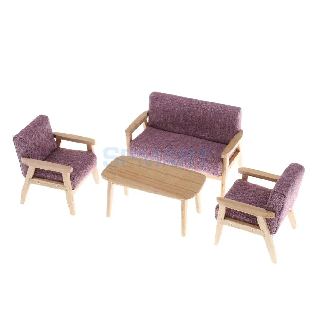 1/12 Scale Dollhouse Miniature Furniture Sofa Couch End Table Set 3 Colors for 12th Dolls House Living Room Accessories
