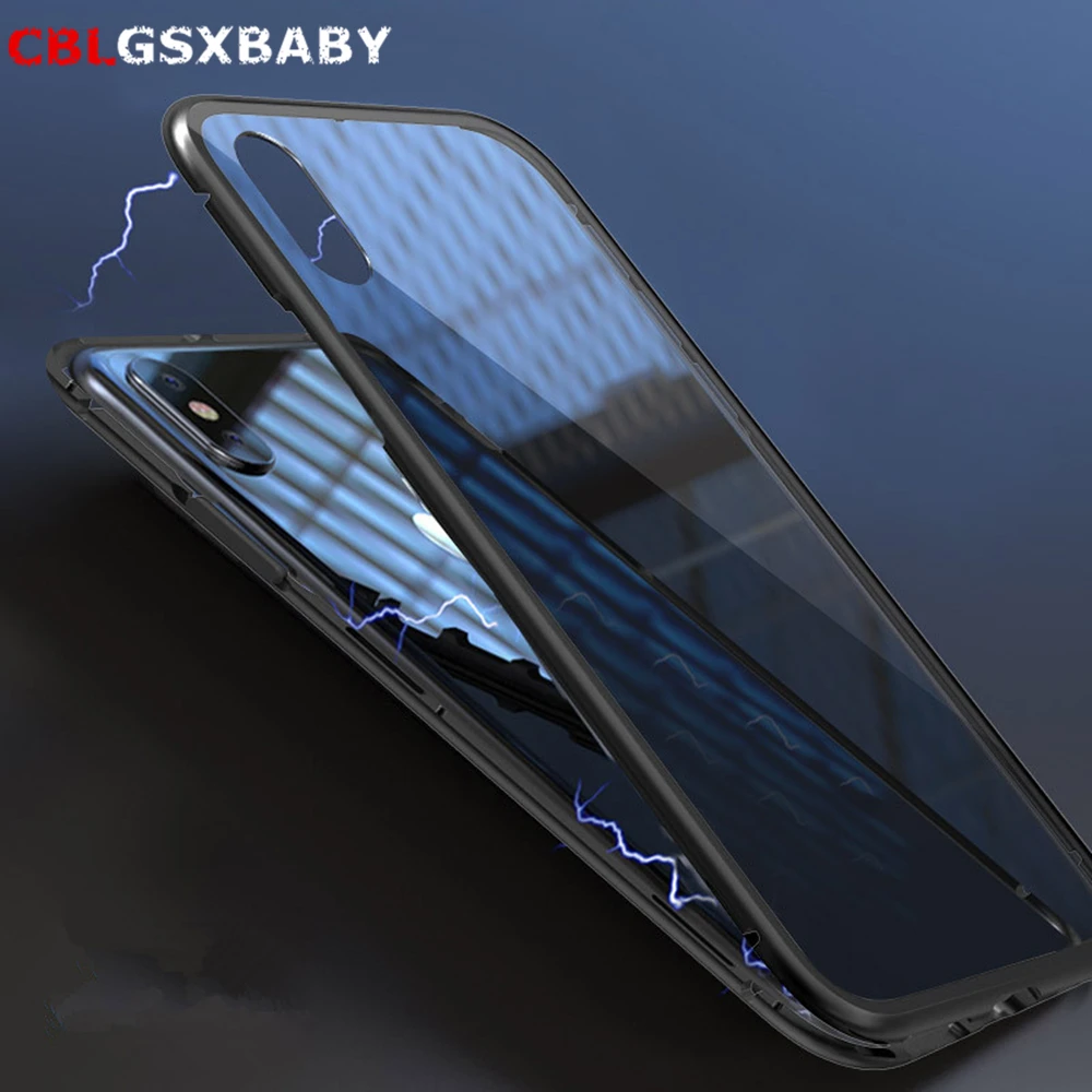 

360 Degree Full Cover Magnetic Bumper Case For iPhone 11 Pro X XS Max XR Slim Transparent Glass Cover For iphone 6 6s 7 8 Plus