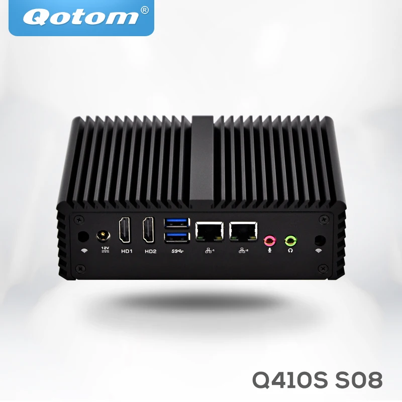 Qotom Dual Nics Micro PC Q410S с Celeron 3215U(2 Мб кэш-памяти, 1,70 ГГц, Broadwell), sim-слот, двойной дисплей 3g/4G, X86 без вентилятора