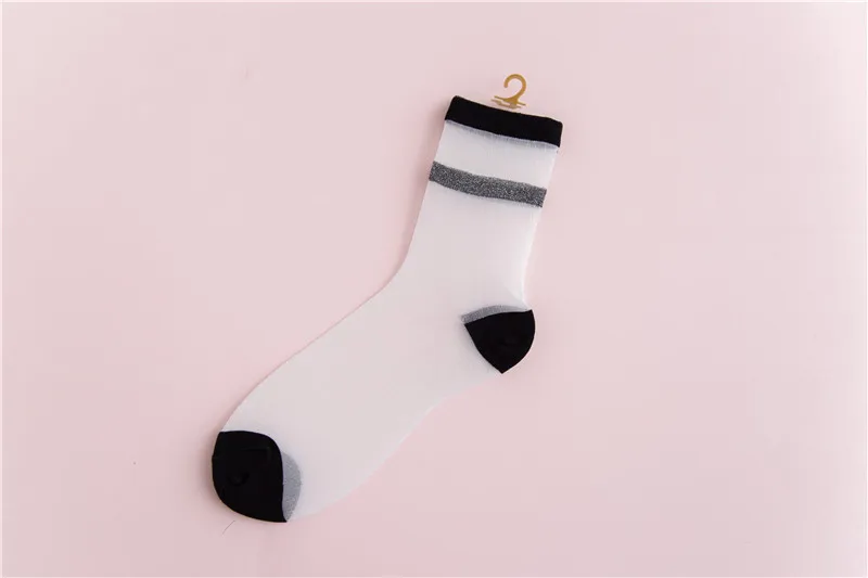 Женские носки Новая мода 1 пара цветов женские модные длинные полосатые носки для женщин дышащие прозрачные серебряные шелковые корейские