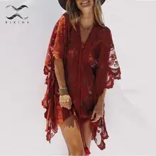 Женское бикини белое кружевное пляжное платье с кисточками