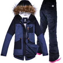 GSOU SNOW Waterproof Windproof Clothing for Women Winter Clothing Free shipping Women's Ski Suit Snowboard Suit Jacket+ Pant