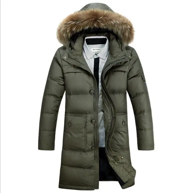 Пуховик мужские зимние куртки и пальто с меховым капюшоном мужской пуховик Мужская длинная парка Толстая теплая верхняя одежда WLF092 - Цвет: army green