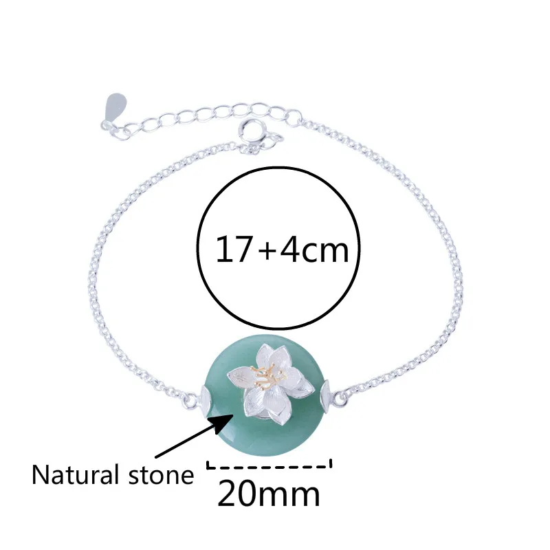 Форзац 925 пробы Серебряный Натуральный камень цветок лотоса брелок браслеты для женщин Китай Винтажный стиль женские вечерние ювелирные изделия