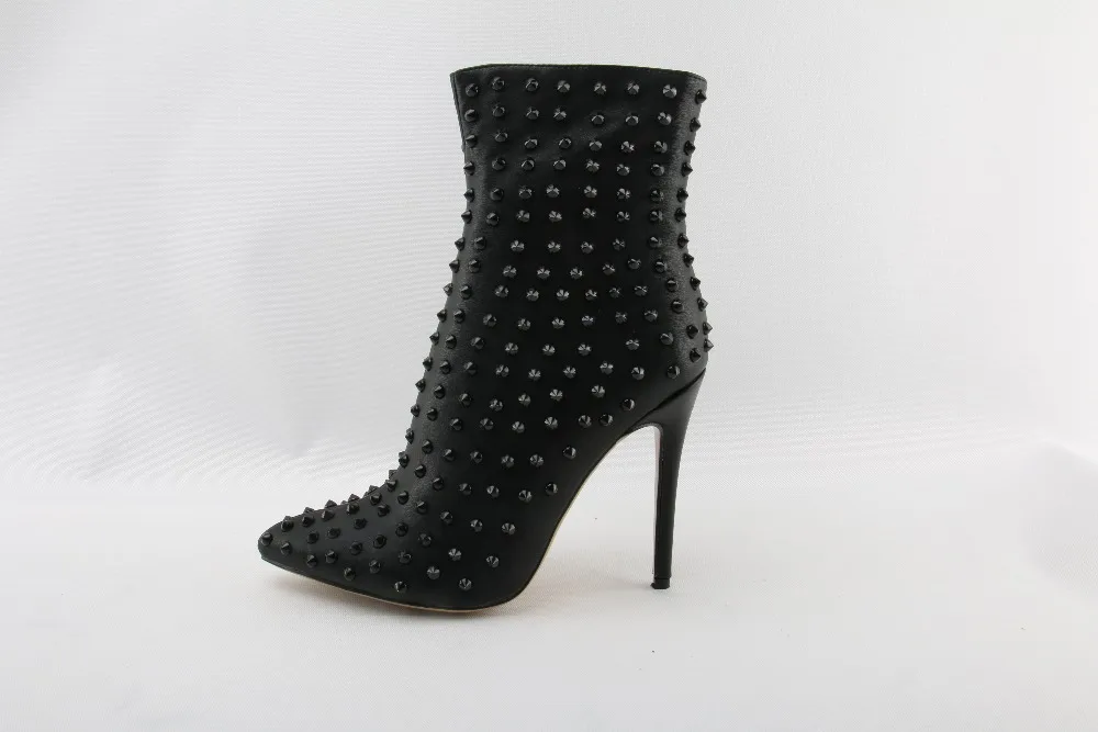 

Moraima Snc women boots rivet sexy high heels ankle boots black ladies shoes pointed toe women shoes plus size 42 scarpe donna