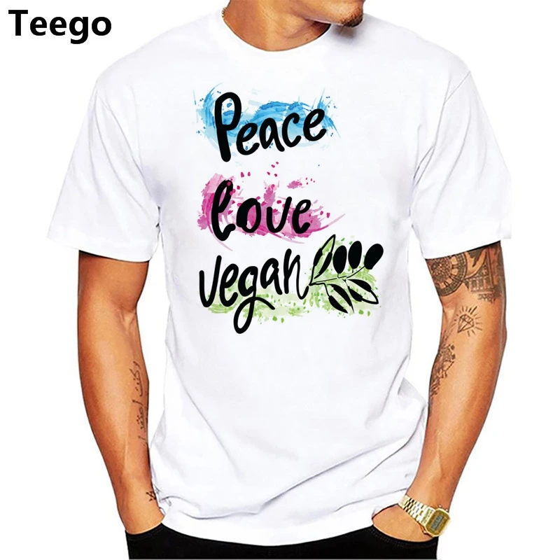 Лидер продаж для мужчин модная футболка Peace love vegan принт короткий рукав