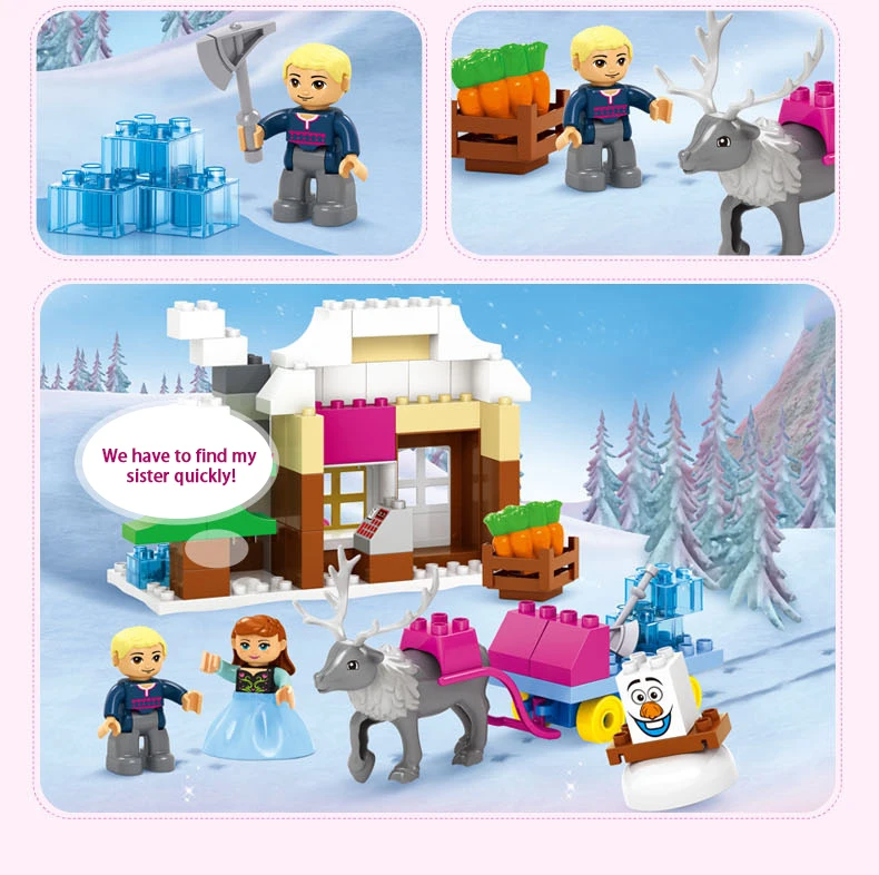 95 шт. кирпичи крупные частицы строительные блоки модель ледяная Принцесса замок мечты совместимые Legoe Duplo игрушки для детей Подарки для девочек
