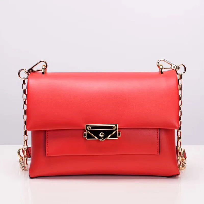 

New Summer Gold Chain Shoulder Handbag Purse for Richer Women Summmer Genuine Leather Red Small Bag for Female