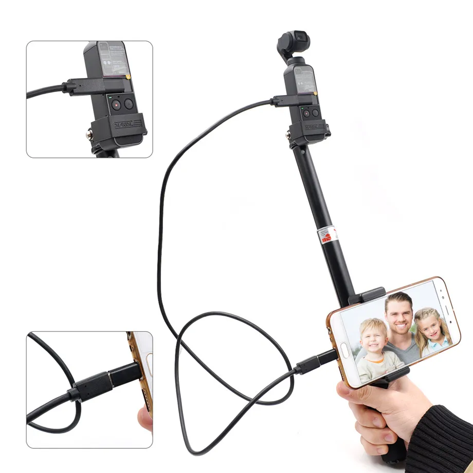 DJI OSMO Pocket Lock Phone Clip Telescopic Rod Selfie Stick Camera Transfer Micro type c Extended Cable with ABS holder-15