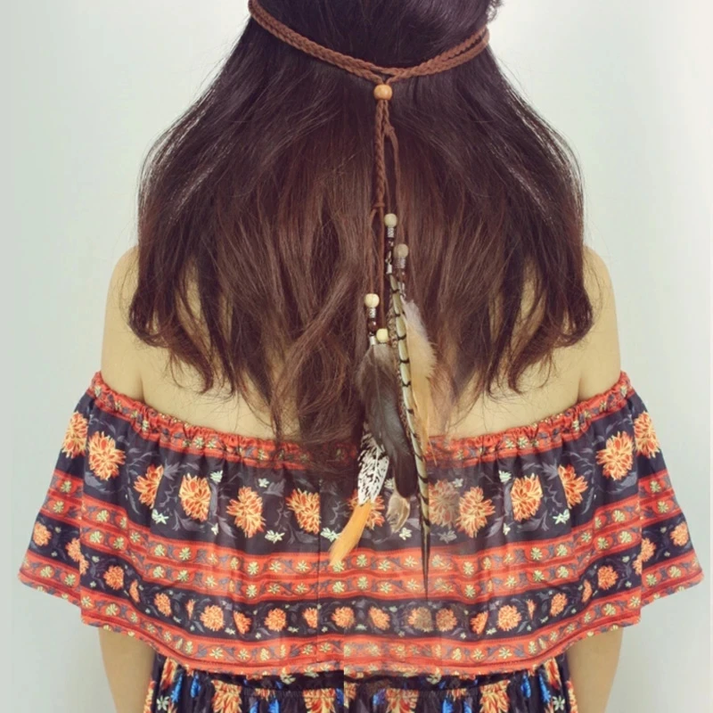 Ethnic Women Feativel Hairband Female Brown Feather Headband Hair