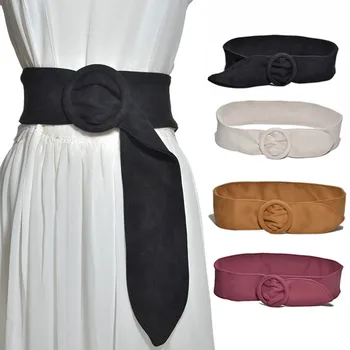 

Hot Women Cloth Belts Pure Color Round Buckle Waist Belt for Pants Jeans Dresses HD88