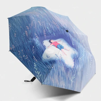 

Luxury Lllustrator 3 Folding Umbrella Sun Protection Waterproof Umbrellas Rain Women For Men Rain Black Coating Anti-UV Parasol