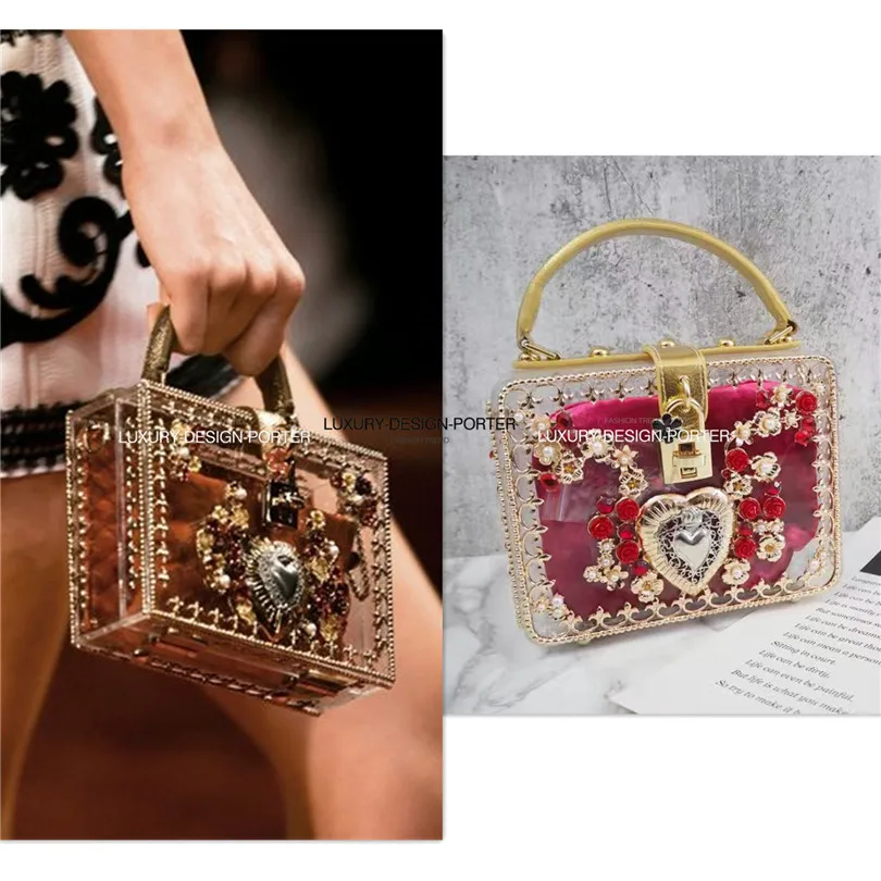 

Luxury Designer Transparent Black Royal Baroque Rhinestone Hand bag Runway Lady bag Purse Celebrity Love