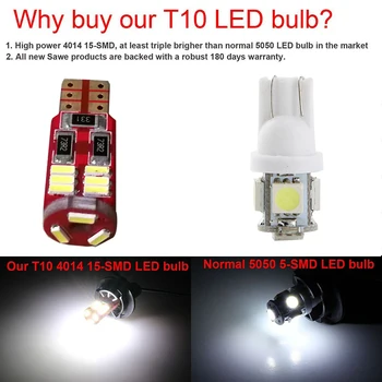 

100pcs Led Bulbs Car T10 15 SMD 4014 Error Free Canbua Cool White 6000k for Reverse Light, Wedge Light