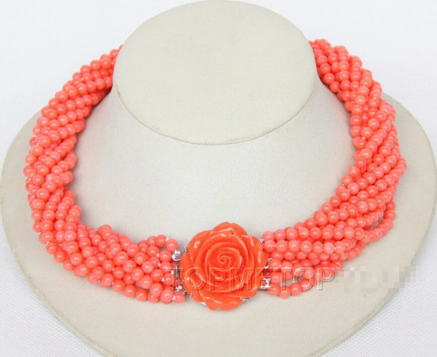 

FREE SHIPPING>>> Nobler! 18" 10strands round pink coral necklace e2288^^^@^Noble style Natural Fine jewe FREE SHIPPING