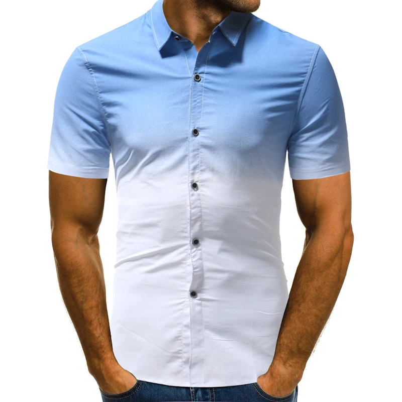 

2019 summer short-sleeved shirt men's slim fashion gradient thin section, stitching casual short-sleeved large size XXXL shirt