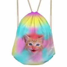 Cute 3D Animal Colorful Rose Cat Pussy Print Girls Boys Drawstrings Bags Casual Children Backpacks Softback BookbagsSumka