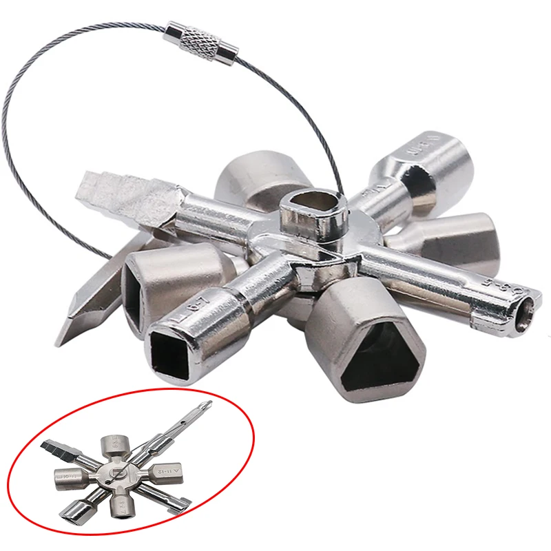 

10 in 1 Multifunction Electrician Plumber Utility Cross Switch Wrench Universal Square Triangle Key for Gas Train Bleed Radiator