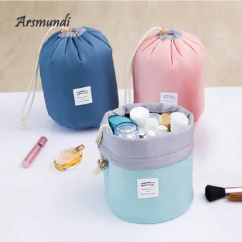 

Man Women Makeup Bag High capacity Cylinder Washing Cosmetic Bag Drawstring Nylon Waterproof Travel Pouch Storage Bucket Bag