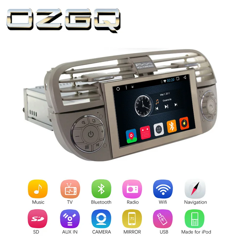 OZGQ автомобильный dvd плеер Android 6 0 для Fiat 500 2007 2014 HD экран Авто GPS навигация Bluetooth