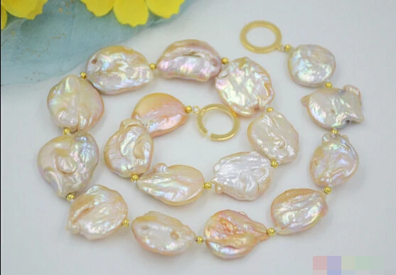 

Wholesale FREE SHIPPING >>> P4764 19" 22mm pink BAROQUE COIN KESHI REBORN PEARL BEAD NECKLACE