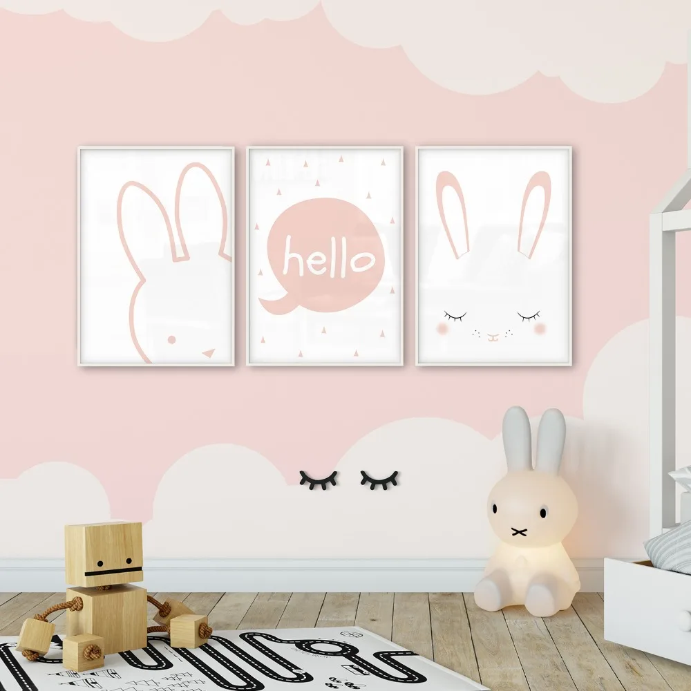

Pink Rabbit Child Poster Children's Room Posters Baby Wall Art Posters and Prints Picture Canvas Art Photo Nordic Wall Print