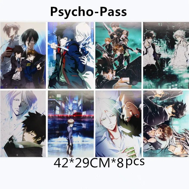 8 шт./лот аниме игрушки постеры картины Psycho Pass наклейки настенные 42x29 см