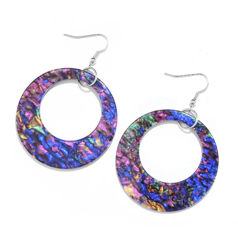 

2 color Available 2018 New Fashion Women exaggeration Boho Bohemian Vintage big Circular Dangling Acetic Acid Acrylic Earrings