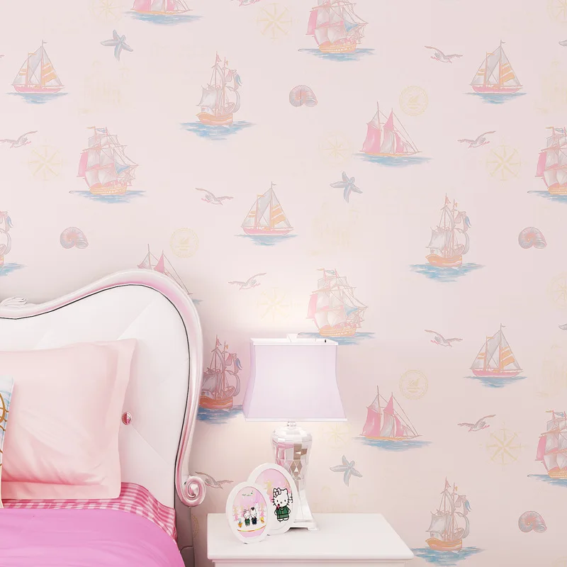 

beibehang Green character cartoon sailing children's room non-woven wallpaper boys bedroom full shop princess pink wallpaper